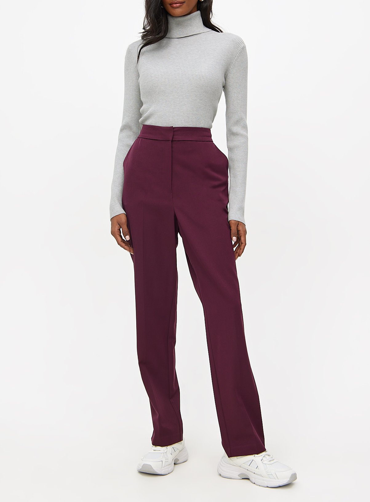 Dark Red Tailored Straight Leg Trousers 12R - Image 1 thumbnail
